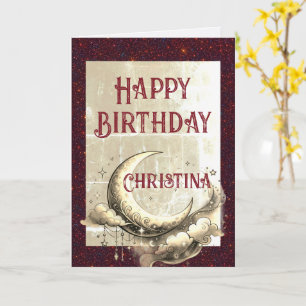 Retro Grunge Moon Birthday Card