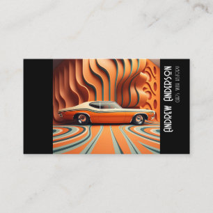 Retro grunge orange brown stylish old car business card