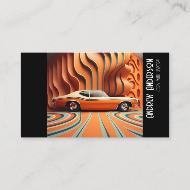 Retro grunge orange brown stylish old car business card (Front)