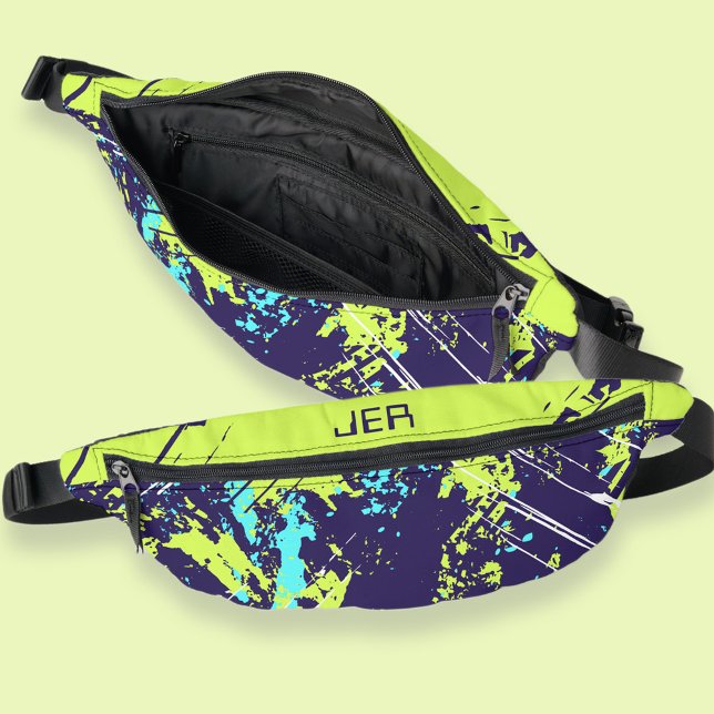 Retro Grunge Paint Splash Monogrammed Blue Cool   Bum Bags (Retro Grunge Paint Splash Monogrammed Blue Cool Fanny Pack)