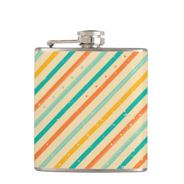 Retro grunge striped pattern hip flask (Front)