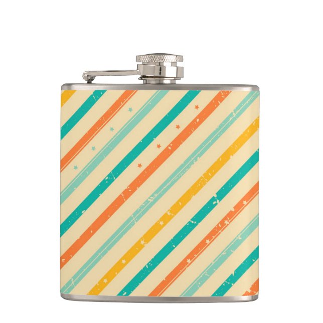 Retro grunge striped pattern hip flask (Front)