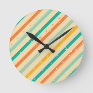 Retro grunge striped pattern round clock