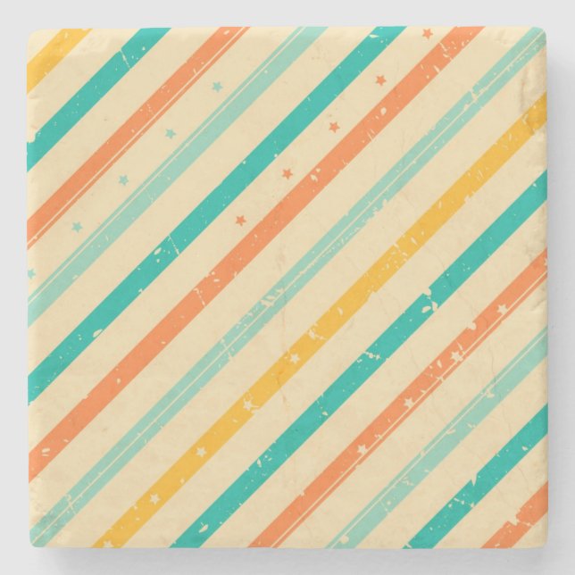 Retro grunge striped pattern stone coaster (Front)