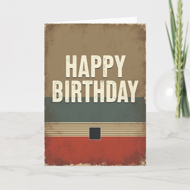 Retro Grunge Textured Birthday Card (Front)