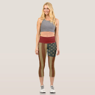 Retro Grunge Vertical American Flag Unisex Capri Leggings