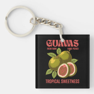Retro Guavas Fruit Commercial Graphic Art Style Key Ring