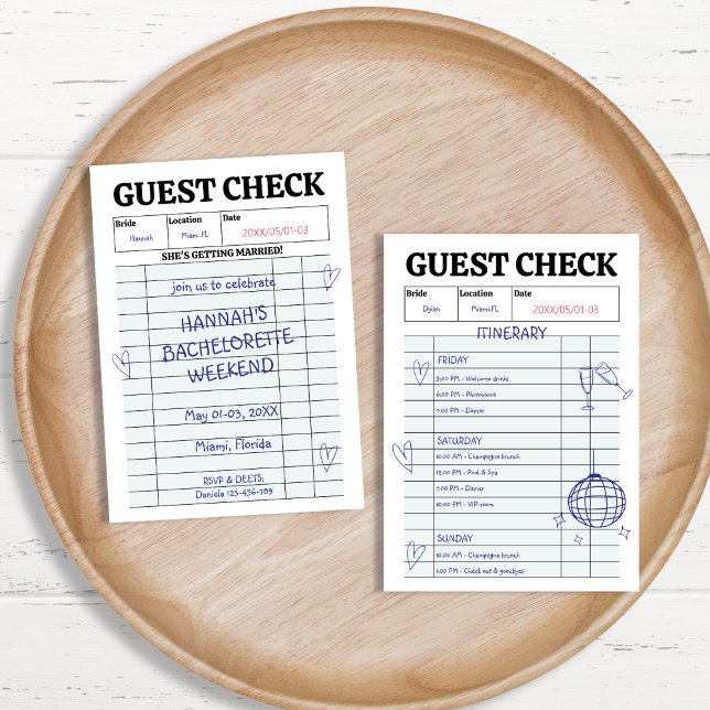 Retro Guest Check Handwritten Bachelorette Weekend Invitation (Retro Guest Check Handwritten Bachelorette Weekend Invitation)