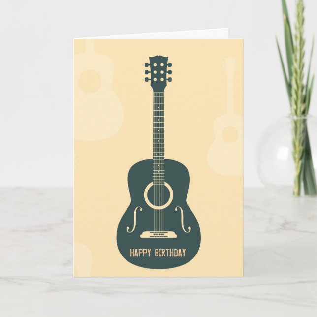 Retro guitar acoustic music Happy Birthday Card (Front)