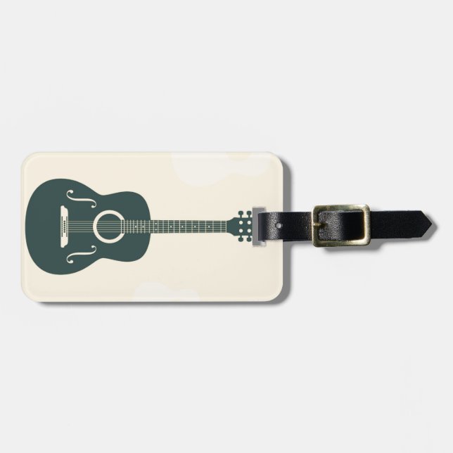 Retro guitar acoustic music luggage tag (Front Horizontal)