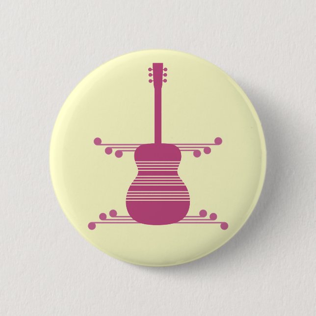Retro Guitar Button, Magenta 6 Cm Round Badge (Front)