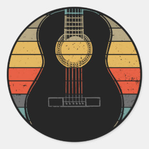 Retro guitar classic round sticker