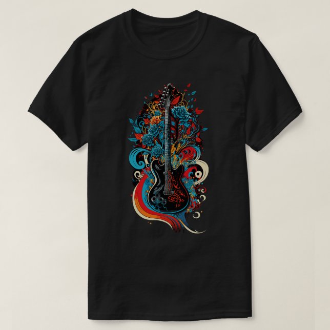 Retro Guitar Gift Guitarist Rock Concert Festival  T-Shirt (Design Front)
