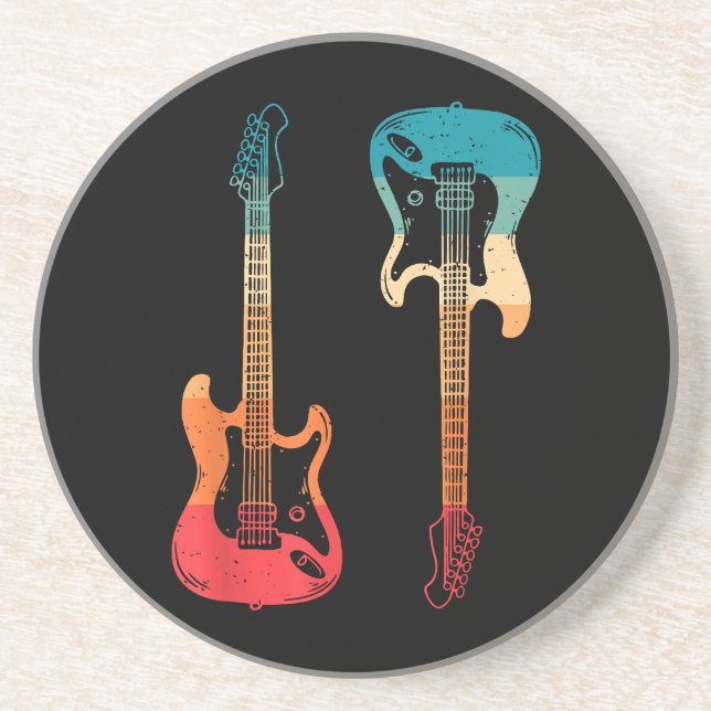 Retro Guitar Guitarist Electric Bass Guitar Rock M Coaster (Front)