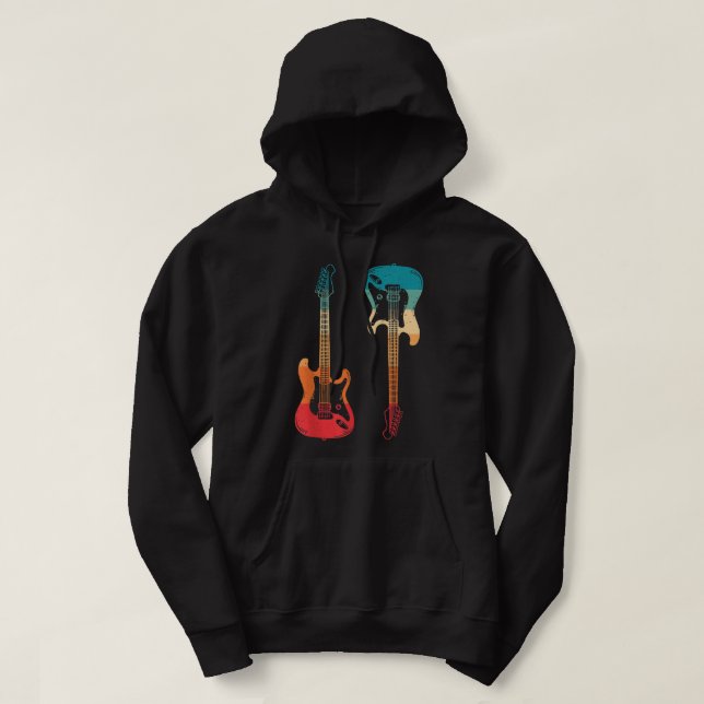 Retro Guitar Guitarist Electric Bass Guitar Rock M Hoodie (Design Front)