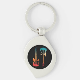 Retro Guitar Guitarist Electric Bass Guitar Rock M Key Ring