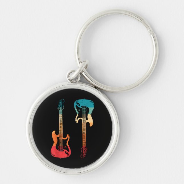 Retro Guitar Guitarist Electric Bass Guitar Rock M Key Ring (Front)