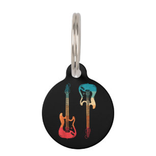 Retro Guitar Guitarist Electric Bass Guitar Rock M Pet Tag
