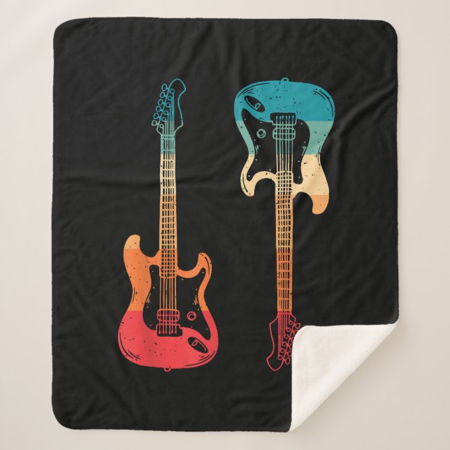 Retro Guitar Guitarist Electric Bass Guitar Rock M Sherpa Blanket (Front)