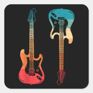 Retro Guitar Guitarist Electric Bass Guitar Rock M Square Sticker