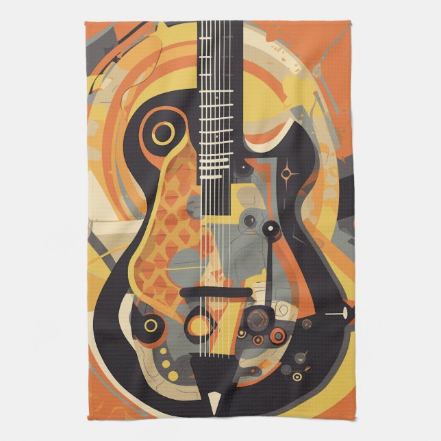 Retro Guitar Illustration Tea Towel (Vertical)