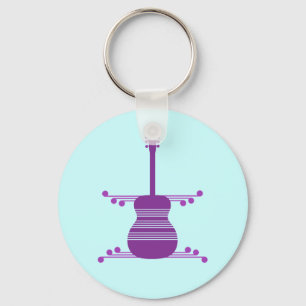 Retro Guitar Keychain, Purple Key Ring
