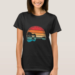 Retro Guitar Lake Sunset Guitarist Music T-Shirt