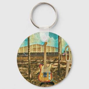 retro guitar lover gift key ring