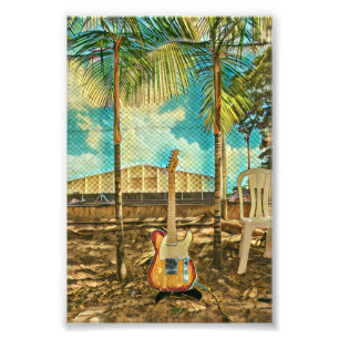 retro guitar lover gift photo print