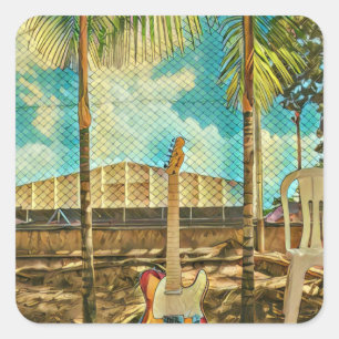retro guitar lover gift square sticker