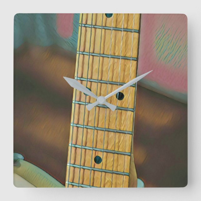 retro guitar lover gift square wall clock (Front)