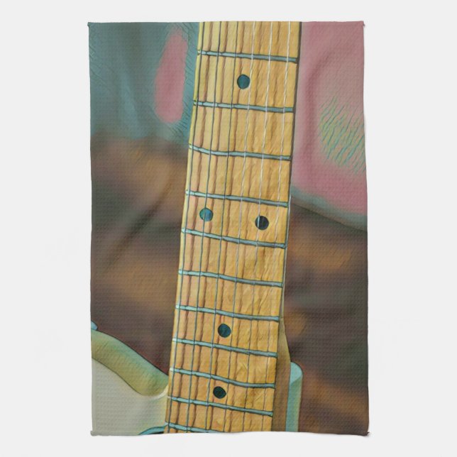 retro guitar lover gift tea towel (Vertical)