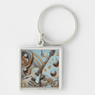 Retro Guitar Metallic Flair Personalised Key Ring