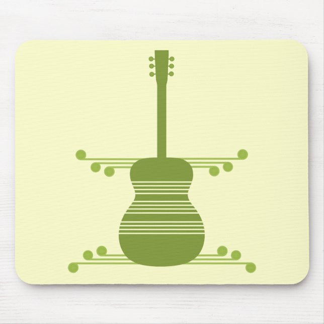 Retro Guitar Mousepad, Olive Green Mouse Mat (Front)