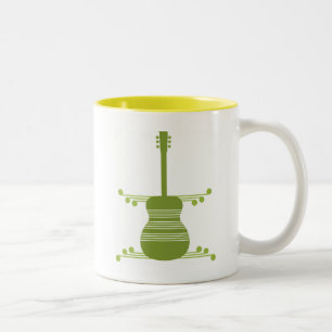 Retro Guitar Mug, Olive Green Two-Tone Coffee Mug