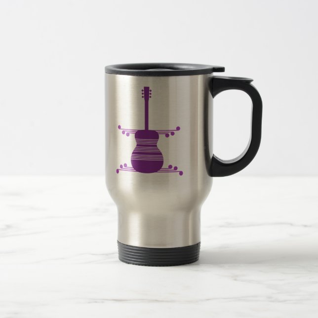 Retro Guitar Mug, Purple Travel Mug (Right)