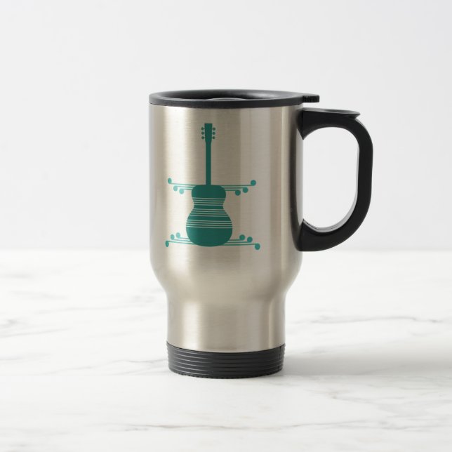 Retro Guitar Mug, Teal Travel Mug (Right)