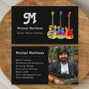 Retro Guitar Music Tutor Musician Photo Business Card