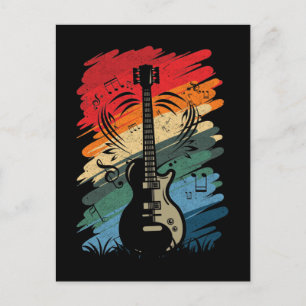 Retro Guitar Musical Notes Musician Guitarist Postcard