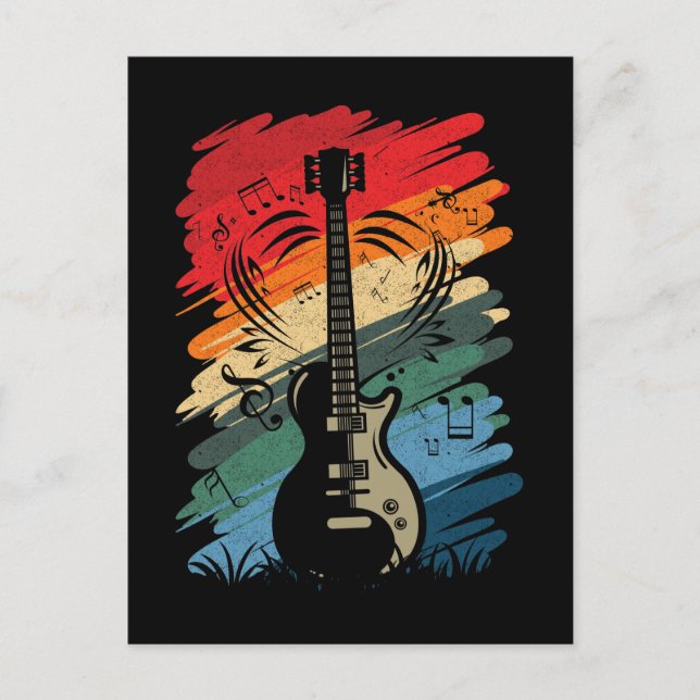 Retro Guitar Musical Notes Musician Guitarist Postcard (Front)