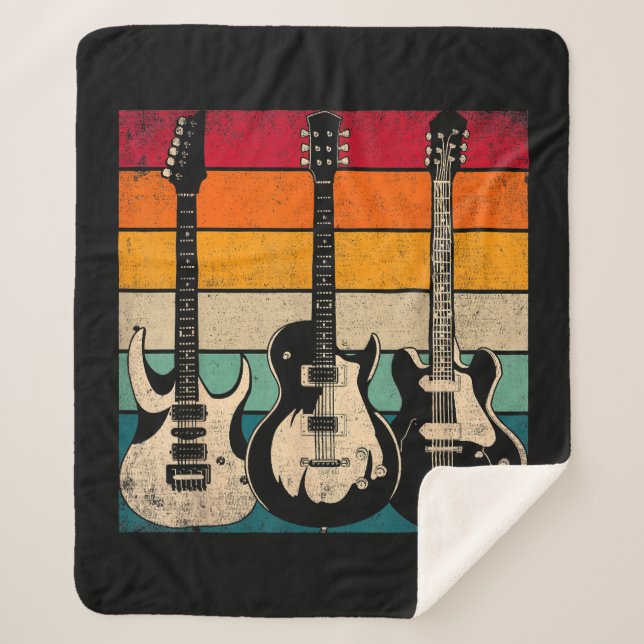Retro Guitar  Sherpa Blanket (Front)