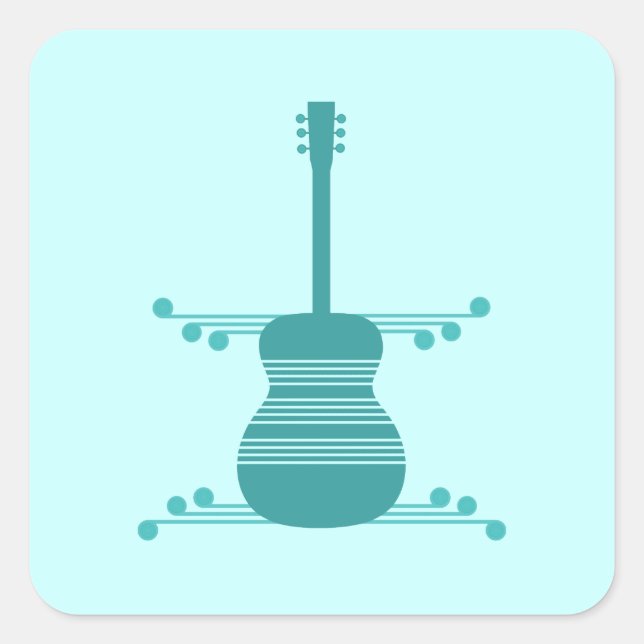 Retro Guitar Square Stickers, Teal Sticker (Front)