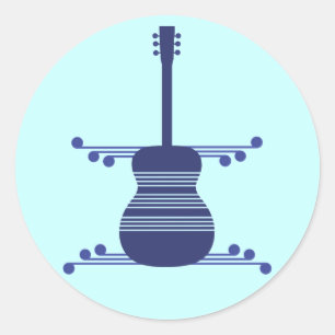 Retro Guitar Stickers, Navy Blue Classic Round Sticker