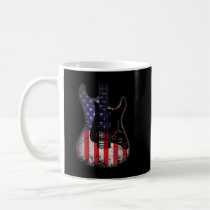Retro Guitar US Flag Distressed 4th Of July Guitar Coffee Mug