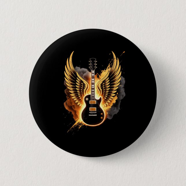 Retro Guitar Wings Abstract Art Rock And Roll Musi 6 Cm Round Badge (Front)