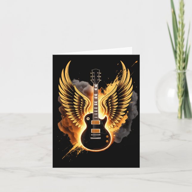 Retro Guitar Wings Abstract Art Rock And Roll Musi Card (Front)