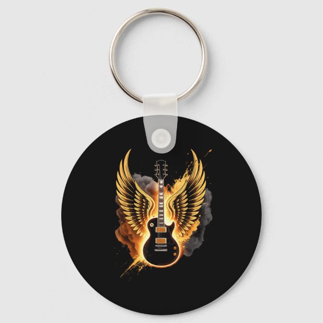 Retro Guitar Wings Abstract Art Rock And Roll Musi Key Ring (Front)
