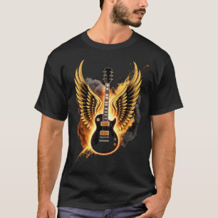 Retro Guitar Wings Abstract Art Rock And Roll Musi T-Shirt