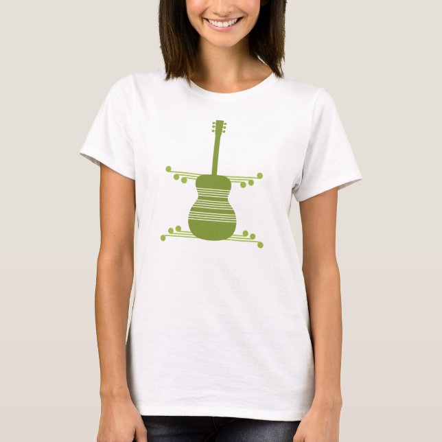 Retro Guitar Women's Shirt, Olive Green T-Shirt (Front)