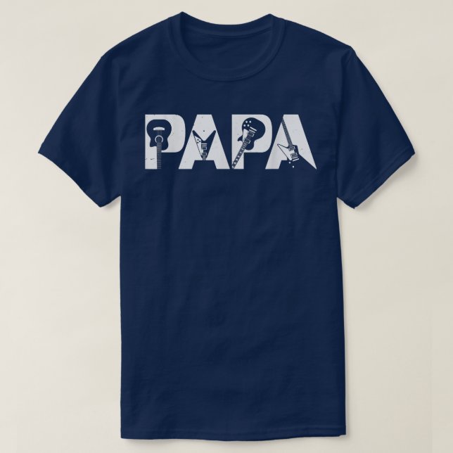 Retro Guitarist Father Papa Guitar Fathers Day Mus T-Shirt (Design Front)